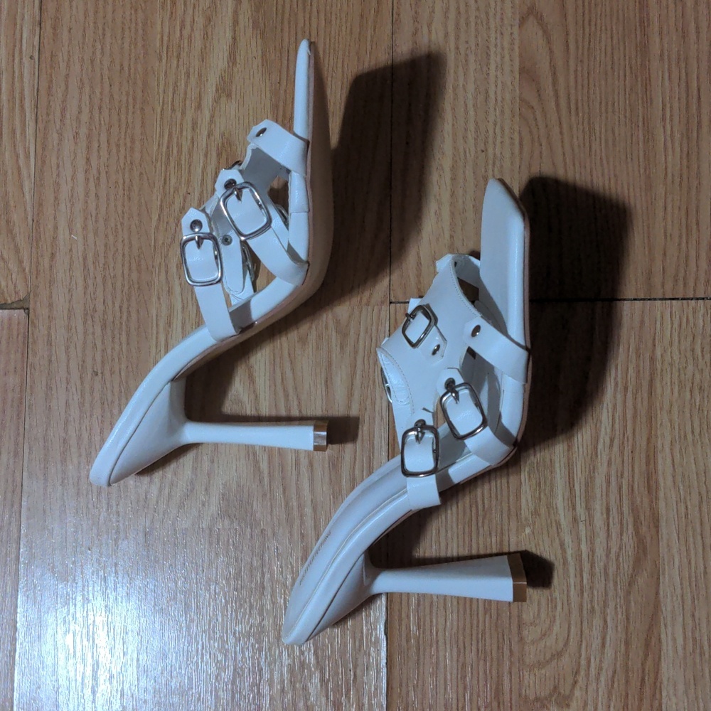 PrettyLittleThing White Strappy Heels 5 Sandals Faux Leather Summer